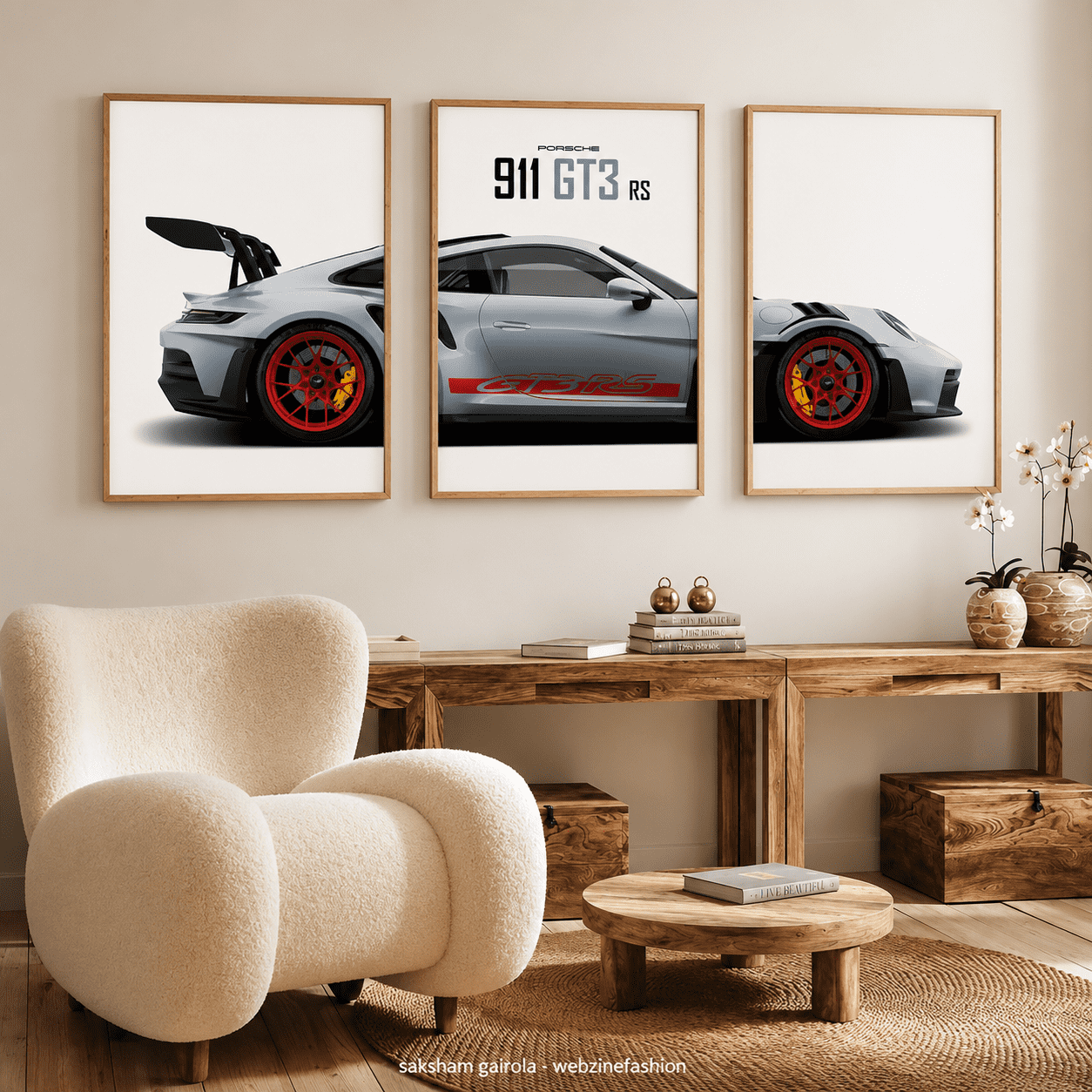 Porsche Framed Wall Art Set of 3 – Luxury Room Decor for Car Lovers