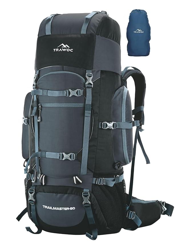 TRAWOC Expedition 80L Travel Backpack with Rain Cover for Trekking Hiking Camping