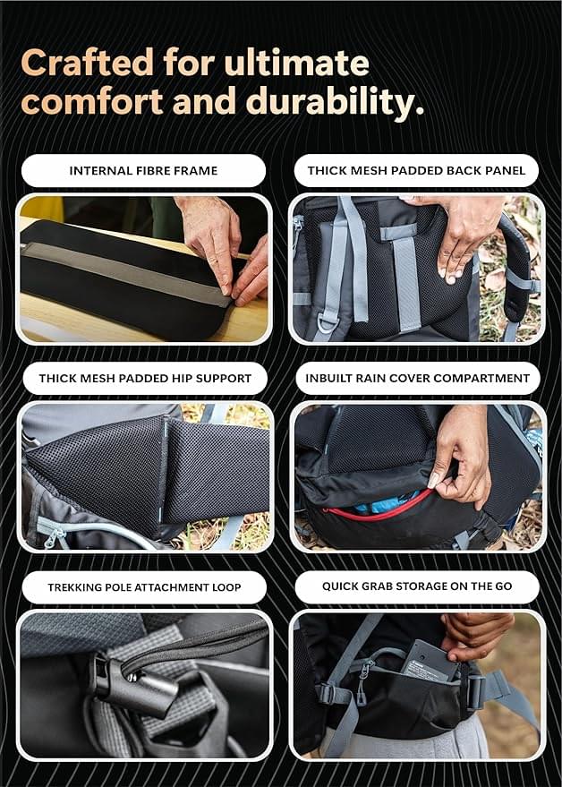 TRAWOC Expedition 80L Travel Backpack with Rain Cover | Trekking, Hiking & Camping Rucksack - Image 2